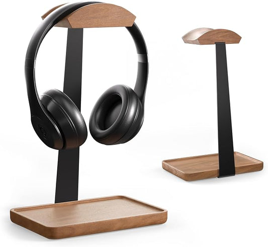 Wooden Headphone Stand, Wood Headset Stand for Desk, Universal Headphone Holder with Storage Base for Gaming, Sony,Bose