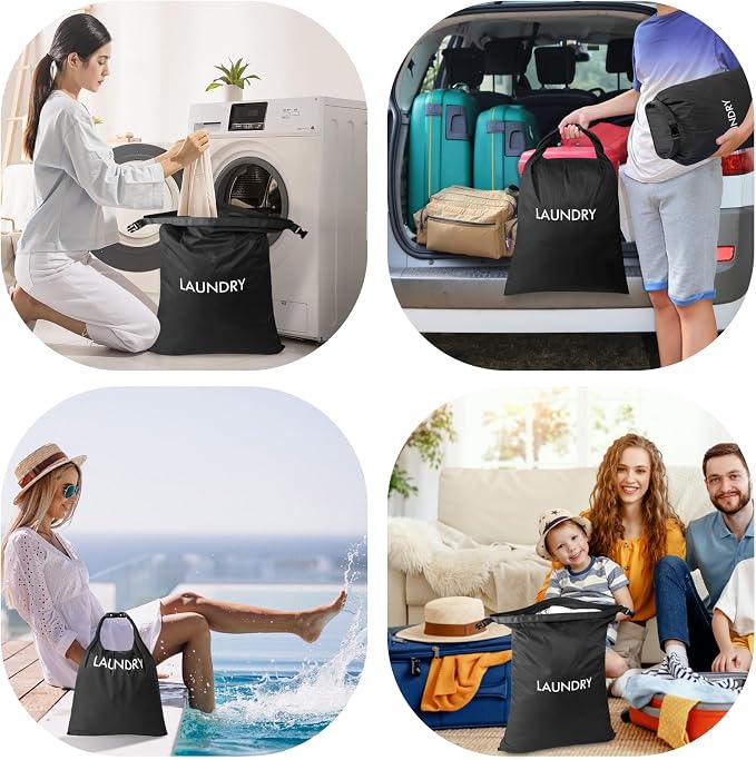 2 Pack Waterproof Travel Laundry Bag Set, Roll-Top Wet Dry Bag for Odor Control & Separating Dirty Clothes, Packable Space Saver Organizer for Gym, Swimming & Cruise Suitcases