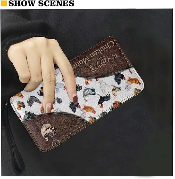 Bulopur Personalized Wristlet Wallet for Women with Name Rifd Chicken Long Wallet PU Leather Clutch Purse Zipper Large Capacity Coin Cash Holder Customized Gifts for Mom Girlfriend