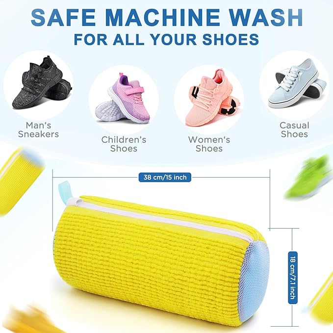 Aship Shoe Washing Machine Bag, Laundry Shoe Bag for Washer and Dryer - Reusable Shoe Cleaning Bag for Sneakers,Tennis Shoes, 360° Deep Cleaning With Self-locking Zipper - Yellow,1PC