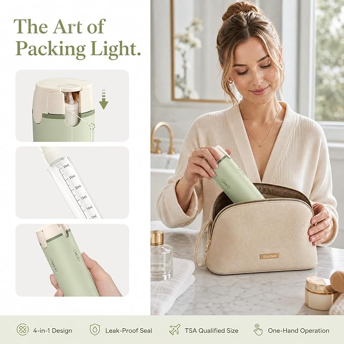 4 in 1 Travel Dispenser Bottle Set, Leak-Proof, Lightweight, Refillable Squeeze Bottles for Travel Toiletries (Green)