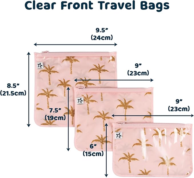 Tiny Twinkle Diaper Bag Organizing Pouches|3 Pack Mess-Proof Clear Front Travel Organizer Bags&TSA Approved Toiletry Bag Set for Baby and Mom Essentials