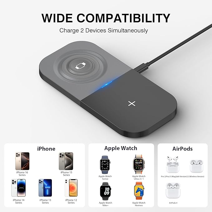 Magnetic Wireless Charging Station,2 in 1 Travel Fast Wireless Charger for iPhone 17/16/15/14/13/12 Series, Magnetic Qi Certified Charger Dock Stand for AirPods & Apple Watch Series