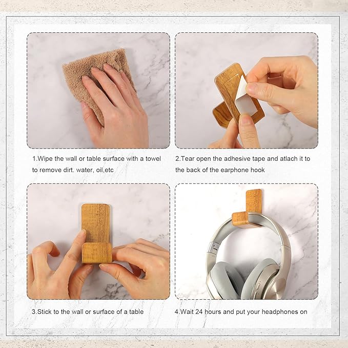 Weewooday 4 Pieces Headphone Hanger Holder Desk Adhesive Headphone Hook Wall Mount Headset Stand Acrylic Holder with Glues for General Purpose Game Earphone(Wood Grain Color)