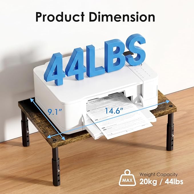 ECOLOVI Adjustable Wood Computer Monitor Stand Riser for Desk, Office Desk Organizer and Accessories for Monitor, Laptop, PC, Printer, Office Desk Accessories Workspace Organizer for Home Office Supplies, Brown 2-Pack