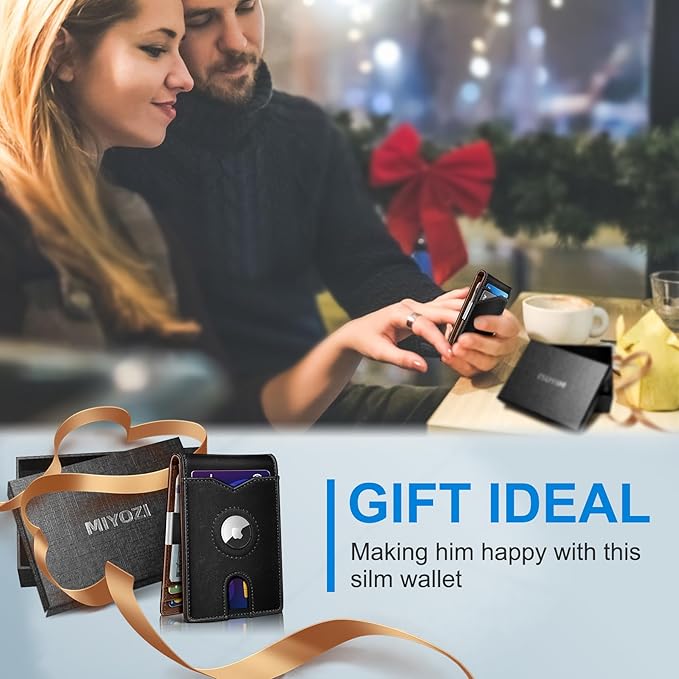 miyozi Airtag Wallet for Men,with Money Clip 11 Cards Slim Front Pocket Leather RFID Blocking Wallet with Gift Box