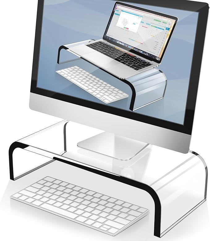 AboveTEK Acrylic Monitor Stand ??Clear Monitor Riser & Computer Desk Stand, Premium Acrylic Laptop Stand for Home Office, PC TV Stand with Keyboard Storage Heavy Duty Desk Riser