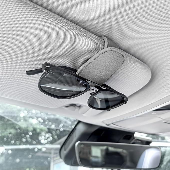 zipelo Sunglasses Holders for Car Sun Visor, Magnetic Leather Vehicle Glasses Hanger Clip for Ticket Card, Auto Interior Eyeglass Organizer Accessories, Universal for SUV Sedan Truck (Gray)