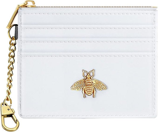 SEAVILIA Card Holder Keychain Wallet for Women with ID Window RFID Coin Purse Bee Gifts Slim Minimalist Small Wallet