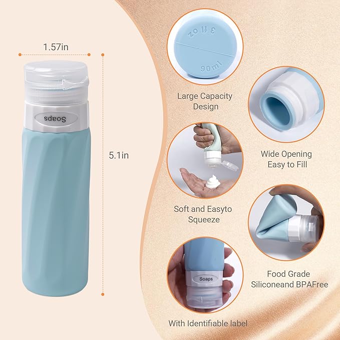 11 Pack Travel Bottles for Toiletries, TSA Approved 3oz Leak Proof Refillable Silicone Squeezable Containers Kit for Shampoo Lotion Conditioner with Toiletry Bag