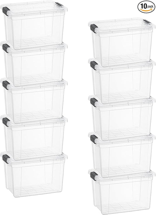 Superio Small Clear Storage Box with Lid, 4.75 Quart Plastic Container Bins for Organizing, Stackable Crates, BPA Free, Non Toxic, Odor Free, Organizers for Home, Office, School, and Dorm, 10 Pack