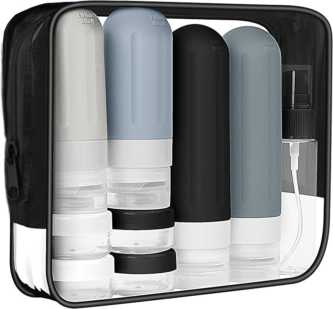 Landisun Travel Bottles for Toiletries 18Pack Travel Size Containers Toiletry Travel-Containers TSA Approved Leak Proof Black