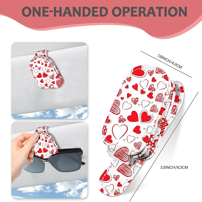 2 Pack Sunglass Holder for Car Visor, Universal Magnetic Car Sunglass Holder for Different Size Eyeglasses, Car Visor Accessories (Heart)