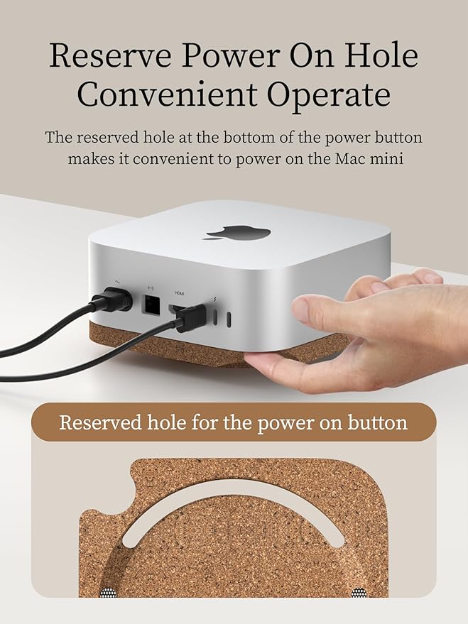 Hagibis Mac mini M4 Stand, Coffee Groud Cork Desktop Stand Dustproof Laptop Holder Environmentally Friendly Cooling Heat Disspation Mount for Mac mini M4 Pro 2024 (ZM10 Coffee Cork)