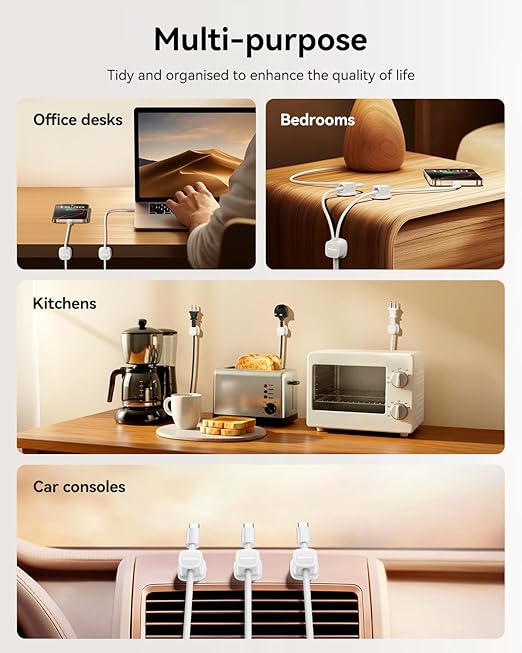 6-Pack Magnetic Cable Clips, Rocoren Smooth Adjustable Adhesive Cord Organizer, Desk Cable Management Wire Holder Keeper Cables Staples for Nightstand Home Office Desk Car Phone Wall Desktop
