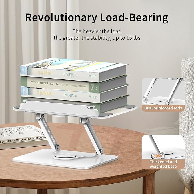 Adjustable Acrylic Book Stand for Reading in Bed, Book Holder Stand for Reading Hands Free, Cookbook Stand for Kitchen Counter, Reading Stand Book Holder for Couch, 360° Rotating & Page Clips