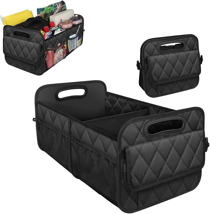 Sun Walker Car Trunk Organizer, Collapsible Auto Storage Box Cargo Organizer with Reinforced Handle, Multi-Pocket Waterproof Oxford Container for Sedan Truck SUV, Car Accessories