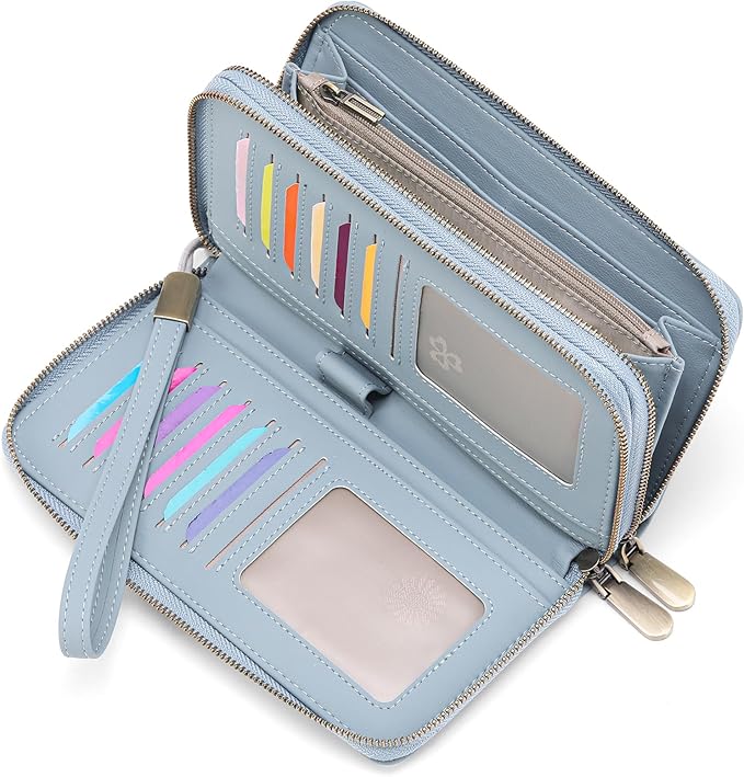 GAEKEAO Wallet for Women Clutch Leather RFID Blocking Wristlet Purse Zip Around Wallets Large Capacity Credit Card Holder