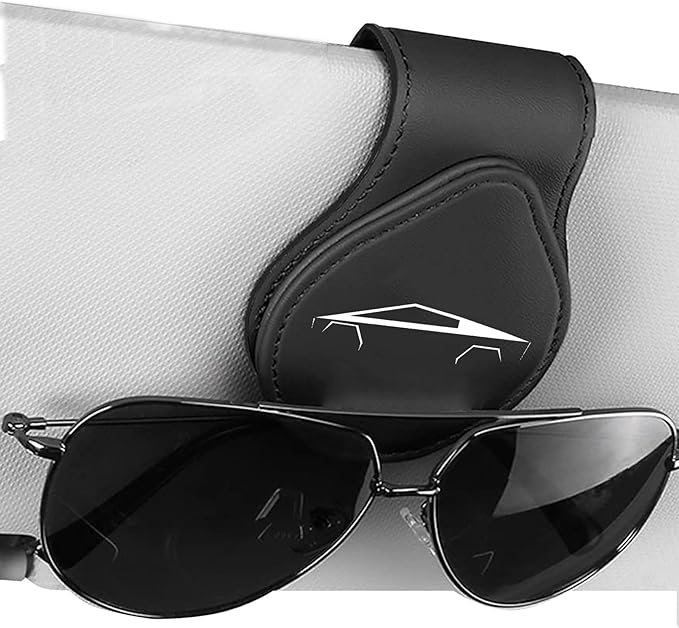 Car Sunglasses Holder Compatible with Cybertruck Car Sun Visor Leather Glasses Sunglass Clip Magnetic Eyeglass Hanger Mount Car Accessories for Cyber Truck Owners