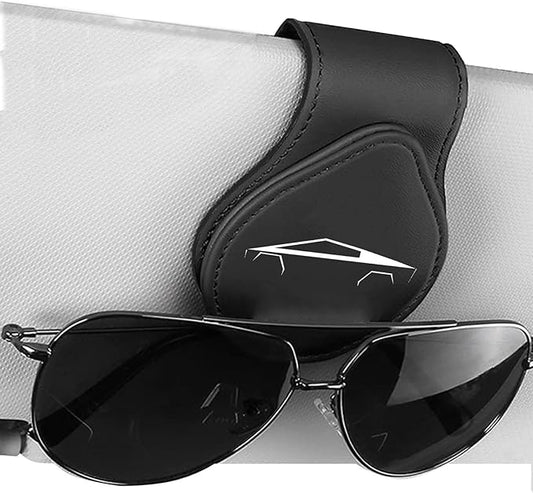 Car Sunglasses Holder Compatible with Cybertruck Car Sun Visor Leather Glasses Sunglass Clip Magnetic Eyeglass Hanger Mount Car Accessories for Cyber Truck Owners