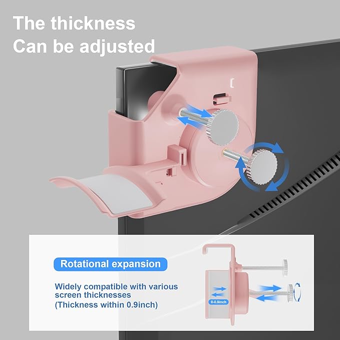 Headphone Holder for Screen, Plastic Headphone Stand, Headset Stand Suitable for AirPods Max, Sony, Bose, Beats and More (Pink)