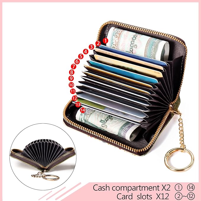 Blusabaca Chicken Flower Floral Eggs Rooster Women Credit Card Holder, Small RFID Blocking Zipper Wallet, Keychain PU Leather Card Case, Aesthetic Thanksgiving Christmas Easter Wallet Holiday Gift