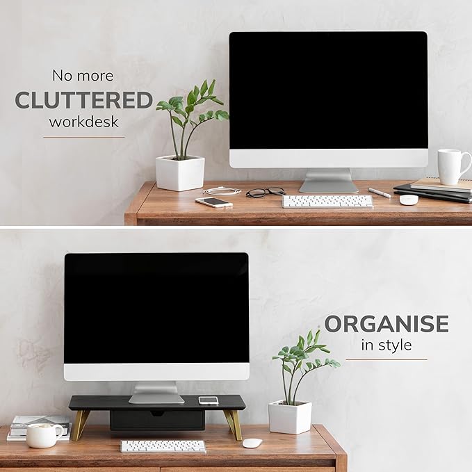 Anji Mountain Monitor Stand - Desktop Organizer & Laptop Riser, Ergonomic Monitor Riser, Space-Saving Monitor Stand for Desk, Durable Construction, Easy Assembly, Ideal for Home & Office,Black