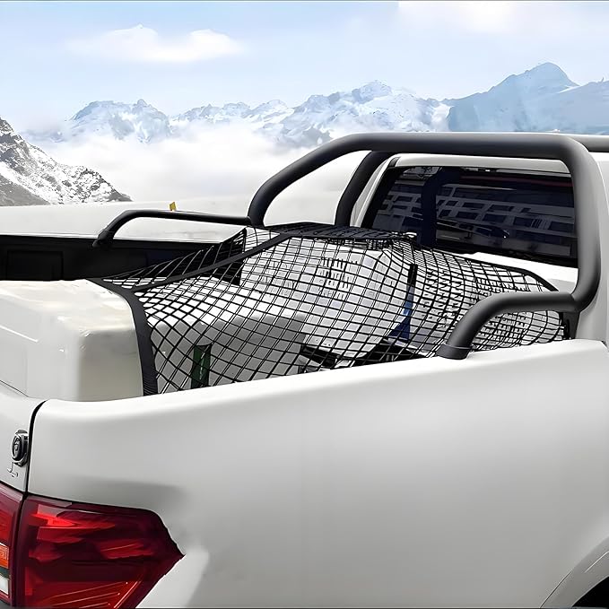 BAILALIBO Cargo Net Stretchable, Adjustable Elastic Trunk Mesh Nets with Metal Hook Universal for Pickup SUV, Trucks, Car Exterior Accessories for Secure Storage (48x48 Inch)