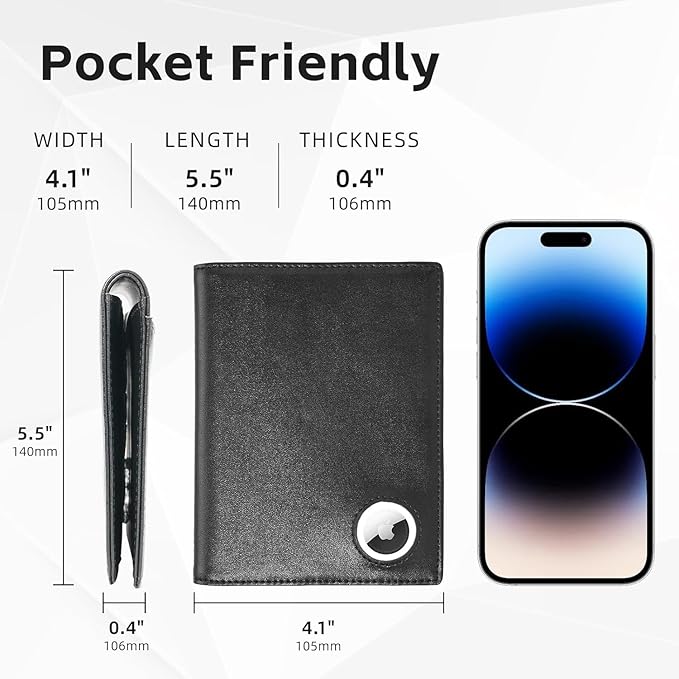 oriver Airtag Passport Holder with RFID Blocking, Slim Leather Passport Cover with AirTag Slot, Bifold Travel Wallet with 4 Cards Slots & Tickets & Cash, Black