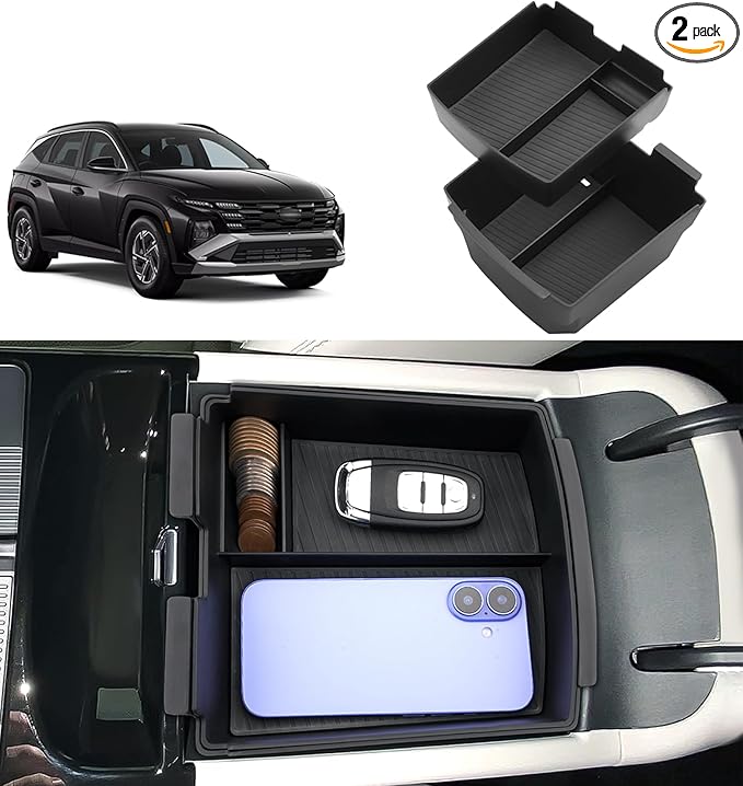 Double Layer (Only for Electronic Shift), 2025 2026 Tucson/Tucson Hybrid/Tucson PHEV Center Console Organizer, Durable ABS Plastic&Anti-Slip Console Tray Insert 2025 Tucson limited Accessories
