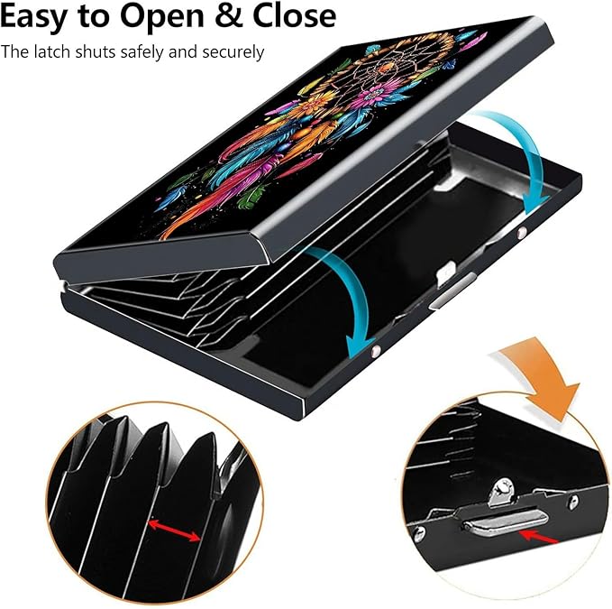 Credit Card Holder, Dream Catcher Design Mini RFID Blocking Aluminum Wallet Slim Metal Hard Case Shell Travel Wallet ID Case Small Credit Cards Case Business Cards for Women Men Girls