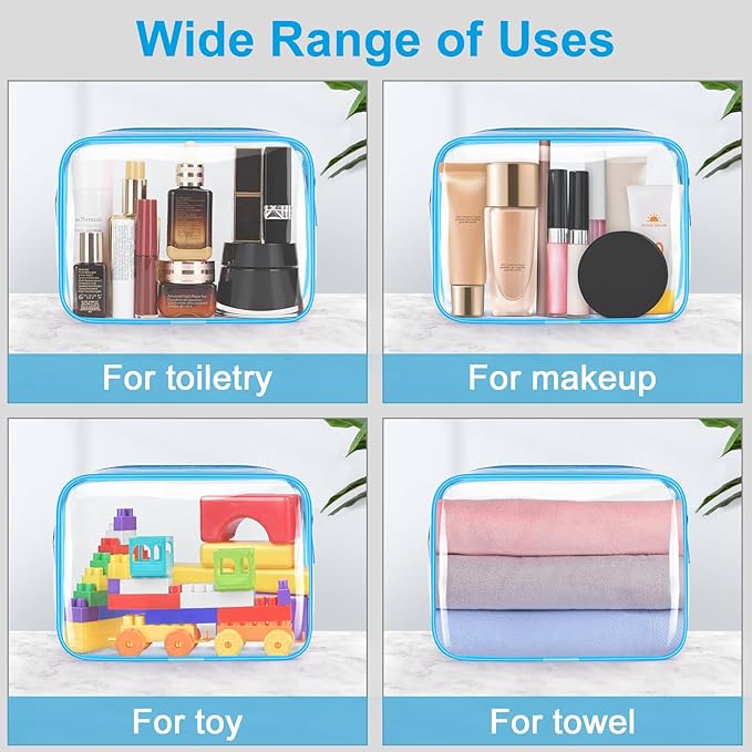 Wedama TSA Approved Toiletry Bag, Cosmetic Bags 2 Pack with Zipper Carry on Airline Airport Travel Accessories, PVC Makeup Bags for Travel, Quart Size Travel Bags for Men and Women-Sky Blue