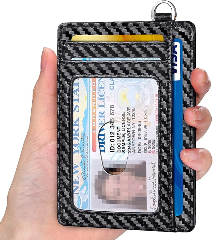 EcoVision Slim Minimalist Front Pocket Wallet, RFID Blocking Credit Card Holder Wallet with Detachable D-Shackle for Men Women