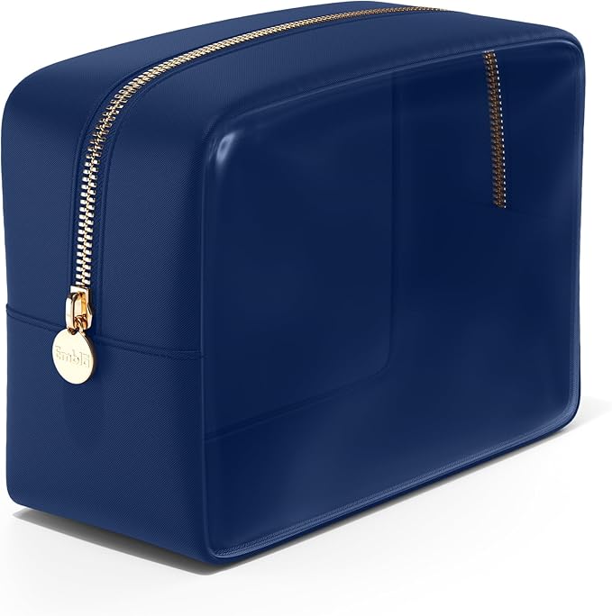 Embla Clear Large Makeup Bag Cute Big Make Up Nylon Pouches Travel Bathroom Bags for Toiletries XL Cosmetic Pouch for Women Girls Extra Large Zipper Toiletry Skincare Organizer Navy Blue