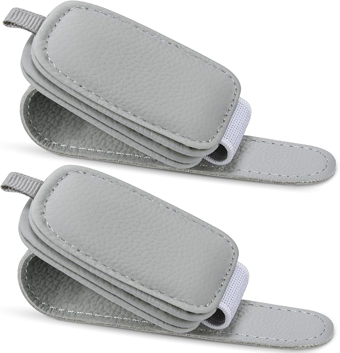 Sunglasses Holders for Car Visor, 2 Pack Magnetic Leather Sunglass Clip for Car Visor, Car Glasses Holder and Ticket Card Clip, Eyeglass Holder for Car Visor Accessories (Gray)