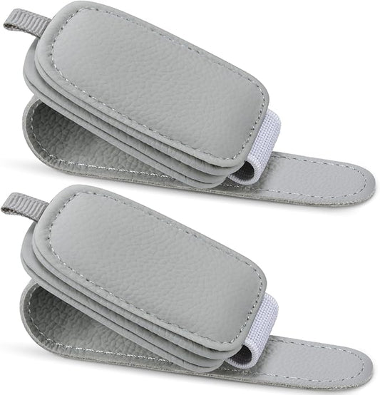 Sunglasses Holders for Car Visor, 2 Pack Magnetic Leather Sunglass Clip for Car Visor, Car Glasses Holder and Ticket Card Clip, Eyeglass Holder for Car Visor Accessories (Gray)