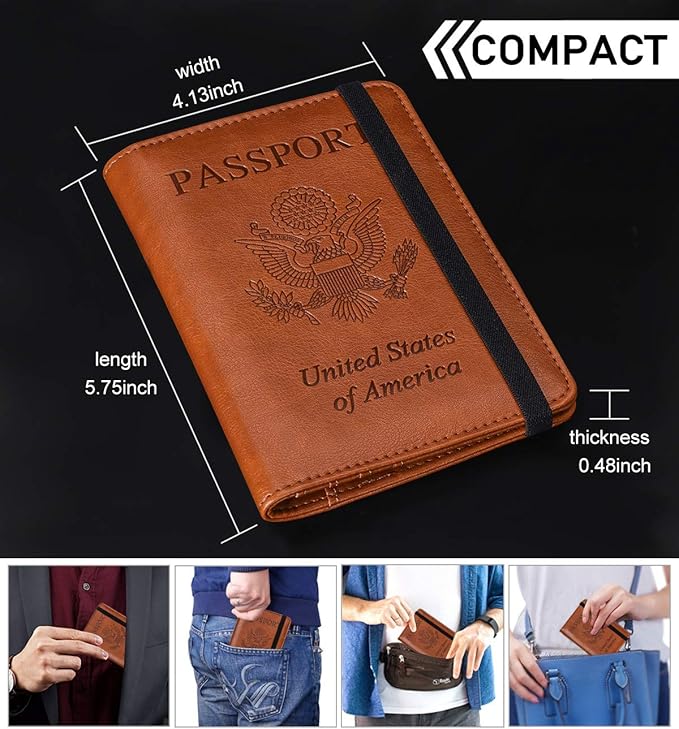 HerriaT Leather Passport Holder Cover Case RFID Blocking Travel Wallets Card Case for Women Men(Coffee)