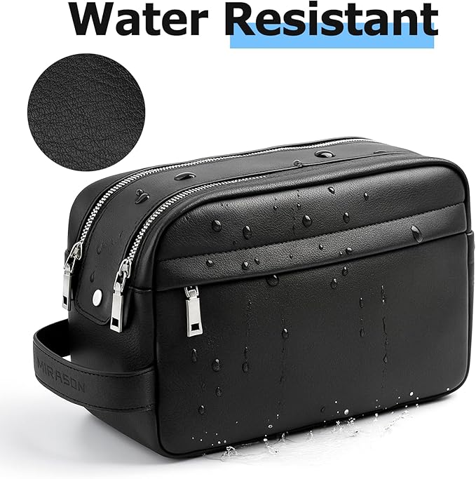 MIRASON Toiletry Bag for Men Leather Travel Toiletry Bag Dopp Kit with Metal Zippers, Water-Resistant Bathroom Bag for Travel Essentials Shaving Bag Gifts for Men, Black