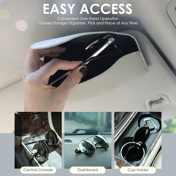 Magnetic Sunglass Holder for Car Visor Clip, Leather Car Glasses Holder, Visor Accessories Eyeglasses Holder Glasses Storage Case (02-Grey)