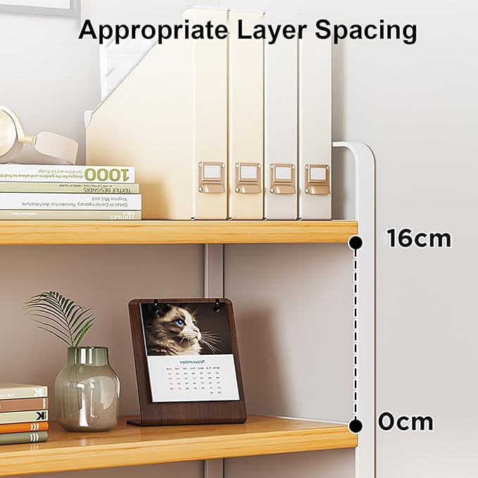 2 Tier Desktop Bookshelf, Office Desk Shelf Organizer, Metal Frame Wood Board Rack, Countertop Bookshelf for Office Supplies Display Rack, for Dorm, Home, School, Office(Yellow,30cm/11.8")