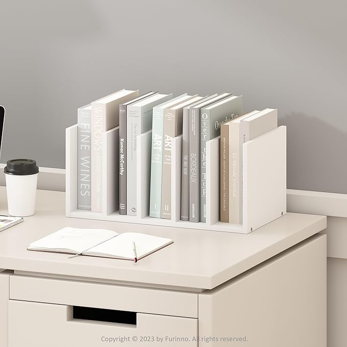 Furinno HERMITE Desk File Folder Organizers, 5-Space Vertical Desktop Office Organization Racks, Desk Top Display Book Shelf, for Paper, Office Supplies, Magazine, White