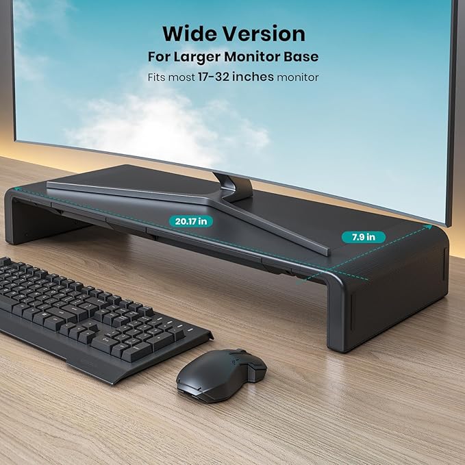 Klearlook Computer Monitor Stand for Desk, Adjustable Foldable Monitor Riser with Storage Drawer & Tablet Phone Holder for Office, Home, Laptop, Desktop (Black)
