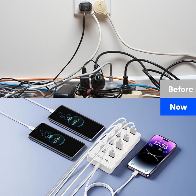 USB 8 Port Desktop Portable Charging Station, Suitable for Charging Multiple Devices simultaneously, Super Compatible with Mobile Phones, Tablets, Bluetooth Earphones, and Other USB Charging Devices