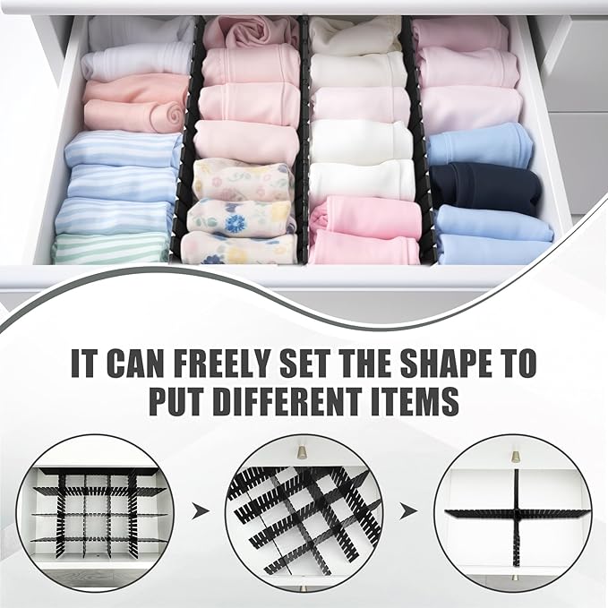 Blosssound 15 Pcs 5.12 Tall Drawer Divider Adjustable Drawer Organizer DIY Ultra Deep Storage Organizer Separator with Fixed Buckle for Underwear Socks Dormitory Office Kitchen Bedroom(Black)