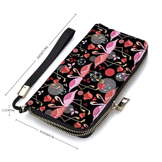 Clutch Wallet Holder for Women Men Beautiful Pink Lovers Flamingo Heart Rose Portable Accordion Zipper Credit Card Storage Bag Waterproof Purse Leather Wallet for Travel Work Shopping