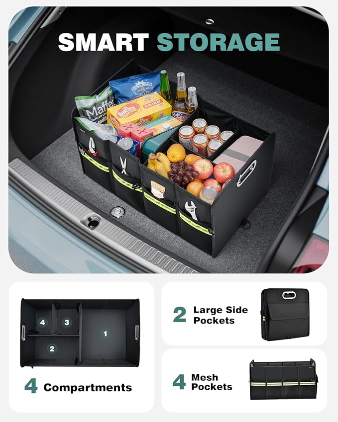 FLORICH Trunk Organizer for Suv, Premium Waterproof Car Organizers and Storage, Collapsible Multi-Compartment Truck Organizer Back Seat Storage for Car