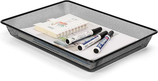 Office Metal Mesh Basket for Desk, Single Paper Tray Organizer, Turn in Trays Classroom, Flat Mail Letter Storage Basket for Office Home Drawers School (1, Black)