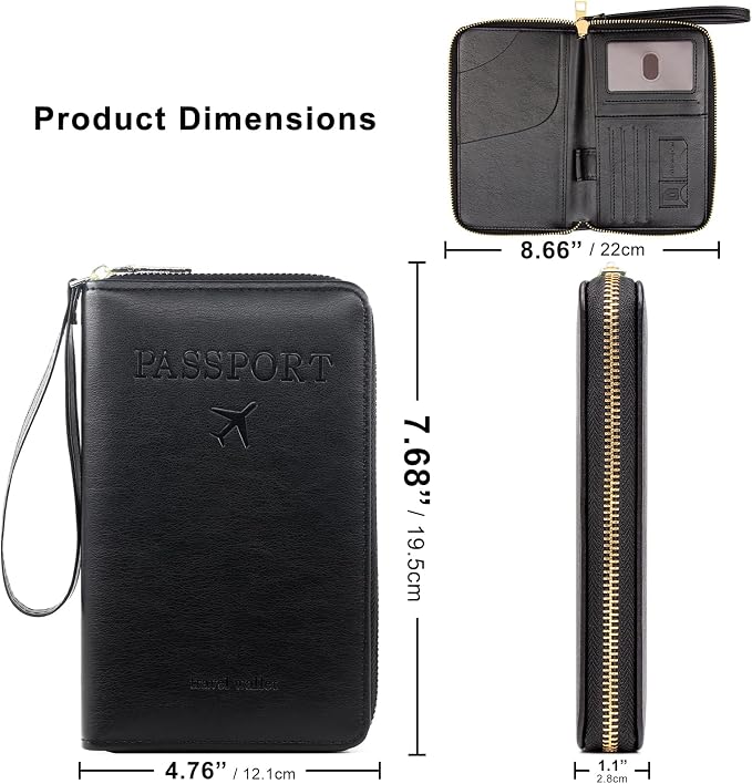 defway Passport Holder Travel Wallet - RFID Blocking Passport Holder Card Slots, PU Leather Travel Wallet Cover, Organizer for Documents Travel Essentials (Black)