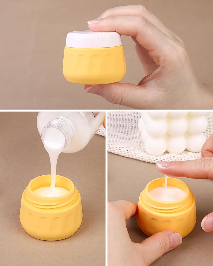 Mrsdry Travel Size Toiletries 8 Pack, TSA Approved 3oz/1oz Silicone Squeezable Creams Jars with Clear Travel Bag