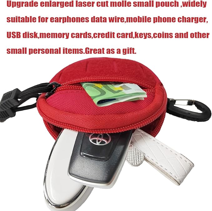 1000D Laser Cut Molle Pouch EDC Pouch Tactical Round Zipper Bag Case Coin Pouches Coin Purse Keychain Little Change Wallet Wireless Headset Pack Gadget Bag